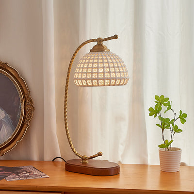 Moderne Mid-Century Kuppel Eisen Keramik Massivholz 1-Licht Tischlampe für das Schlafzimmer 