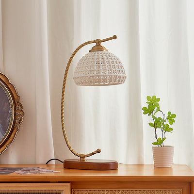 Moderne Mid-Century Kuppel Eisen Keramik Massivholz 1-Licht Tischlampe für das Schlafzimmer 