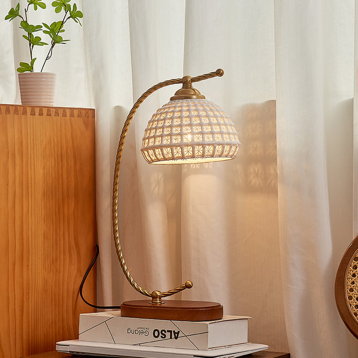Lampe de table moderne mi-siècle en dôme de fer céramique bois massif 1 lumière pour chambre 