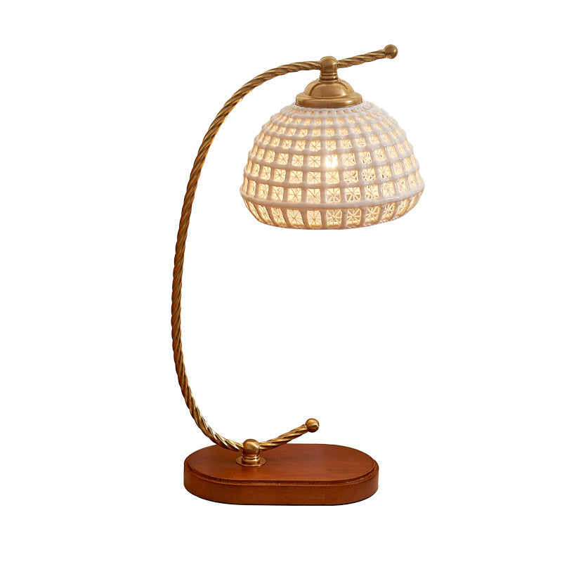 Lampe de table moderne mi-siècle en dôme de fer céramique bois massif 1 lumière pour chambre 