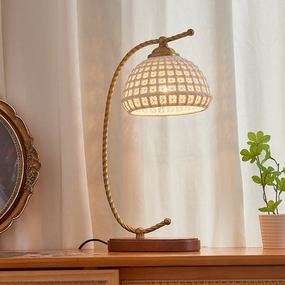 Moderne Mid-Century Kuppel Eisen Keramik Massivholz 1-Licht Tischlampe für das Schlafzimmer 