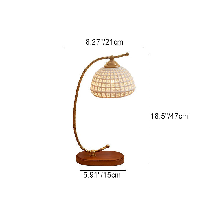 Moderne Mid-Century Kuppel Eisen Keramik Massivholz 1-Licht Tischlampe für das Schlafzimmer 