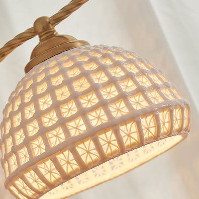 Moderne Mid-Century Kuppel Eisen Keramik Massivholz 1-Licht Tischlampe für das Schlafzimmer 
