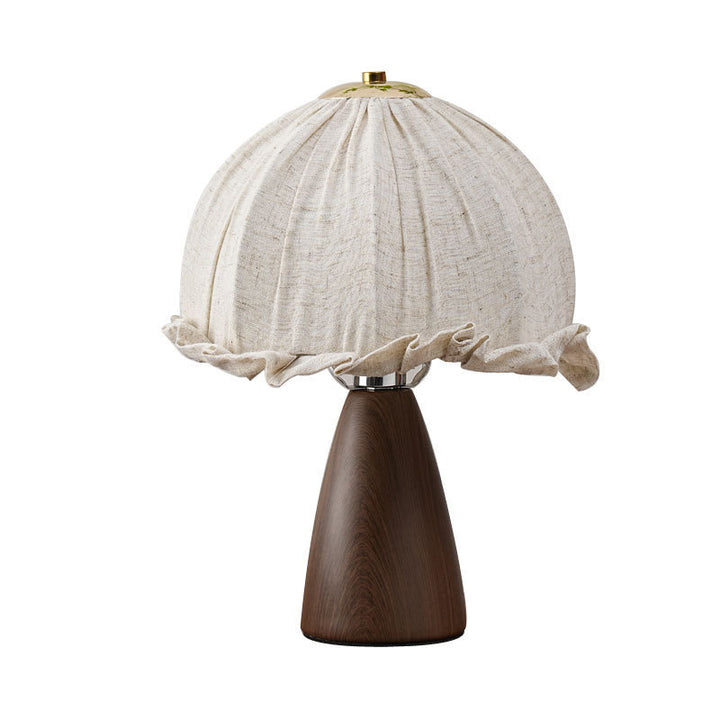 Lampe de table 1 lumière en tissu, bois de noyer et fer rustique traditionnel pour chambre 