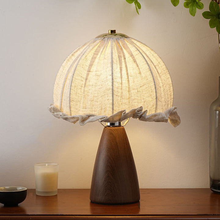 Lampe de table 1 lumière en tissu, bois de noyer et fer rustique traditionnel pour chambre 