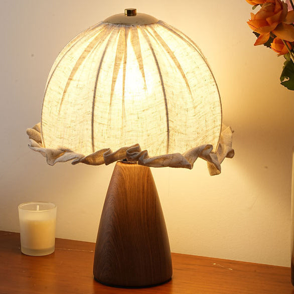 Lampe de table 1 lumière en tissu, bois de noyer et fer rustique traditionnel pour chambre 
