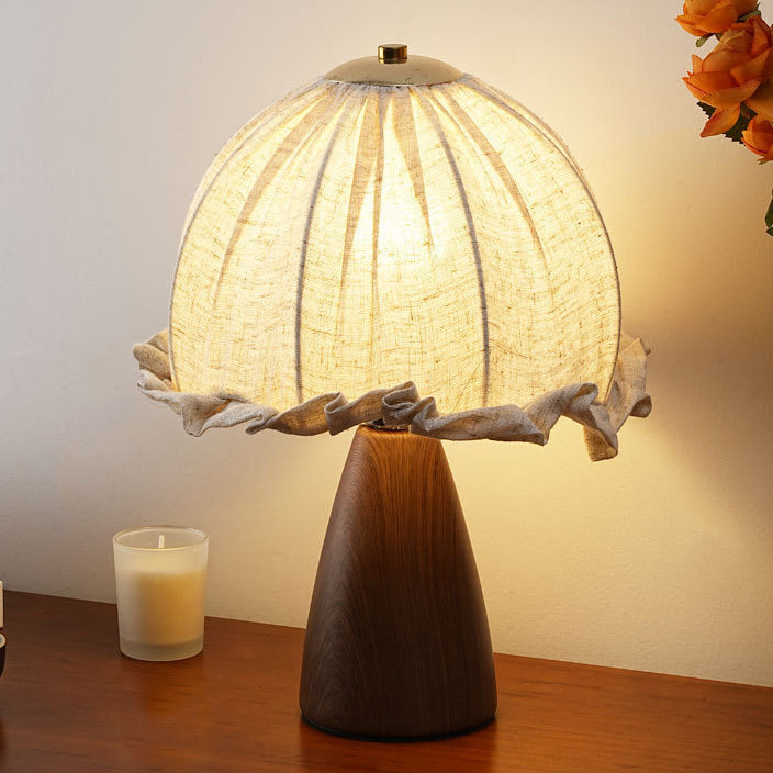 Lampe de table 1 lumière en tissu, bois de noyer et fer rustique traditionnel pour chambre 