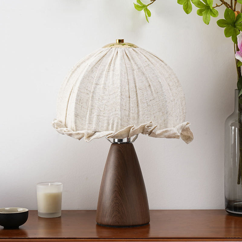 Lampe de table 1 lumière en tissu, bois de noyer et fer rustique traditionnel pour chambre 