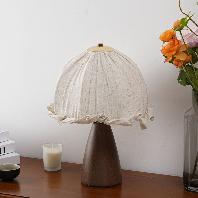 Lampe de table 1 lumière en tissu, bois de noyer et fer rustique traditionnel pour chambre 