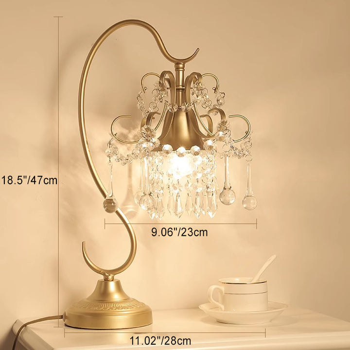 Contemporary Creative Cone Metal Crystal 1-Light Table Lamp For Bedroom