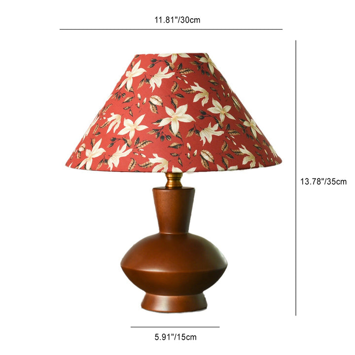 Lampe de table moderne mi-siècle en bois massif avec abat-jour en cône tronqué en tissu pour chambre à coucher à 1 lumière 