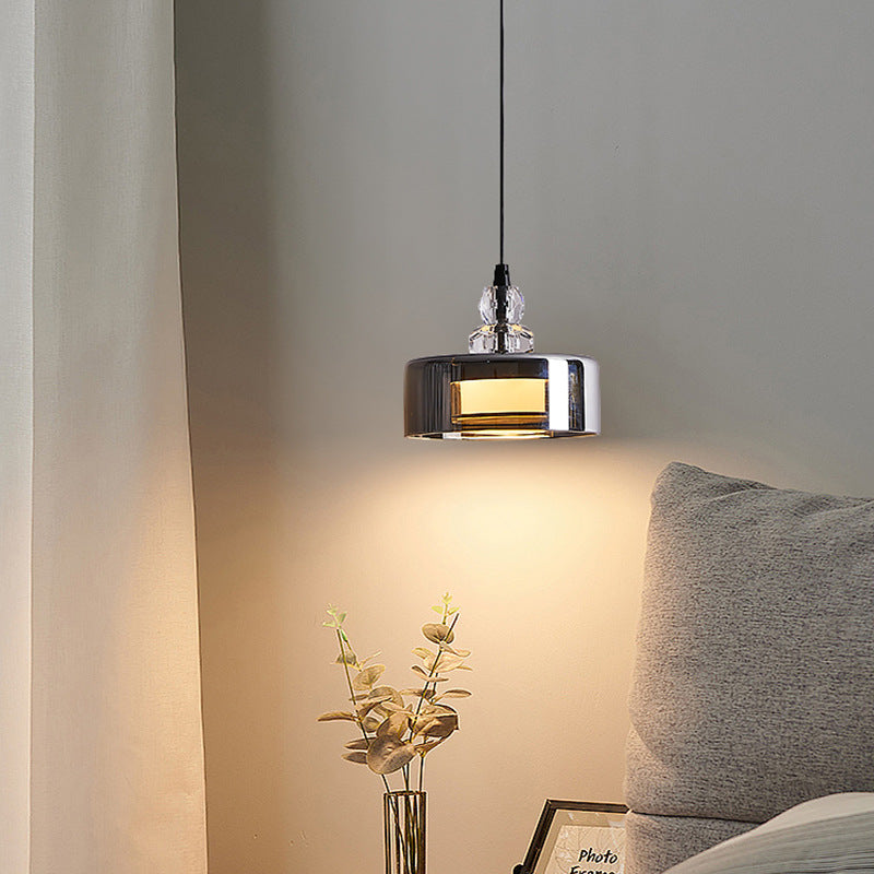 Contemporary Scandinavian Cylinder Glass Iron LED Pendant Light For Bedroom