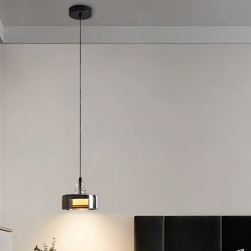 Contemporary Scandinavian Cylinder Glass Iron LED Pendant Light For Bedroom