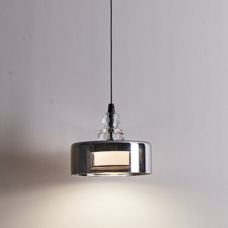Contemporary Scandinavian Cylinder Glass Iron LED Pendant Light For Bedroom