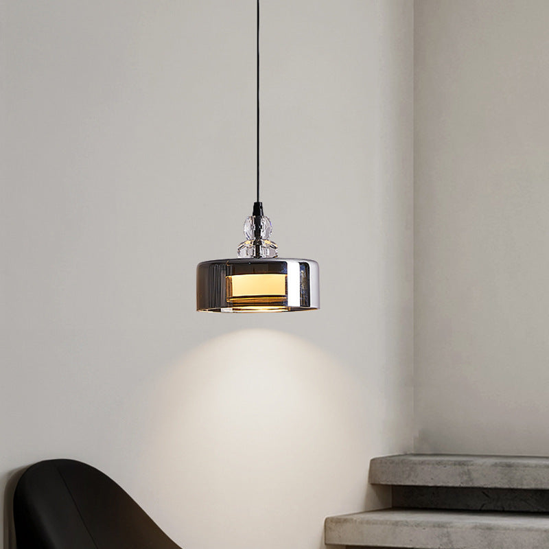 Contemporary Scandinavian Cylinder Glass Iron LED Pendant Light For Bedroom