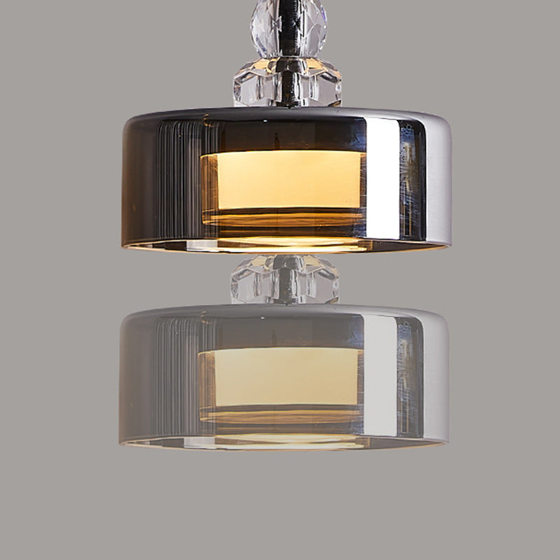 Contemporary Scandinavian Cylinder Glass Iron LED Pendant Light For Bedroom