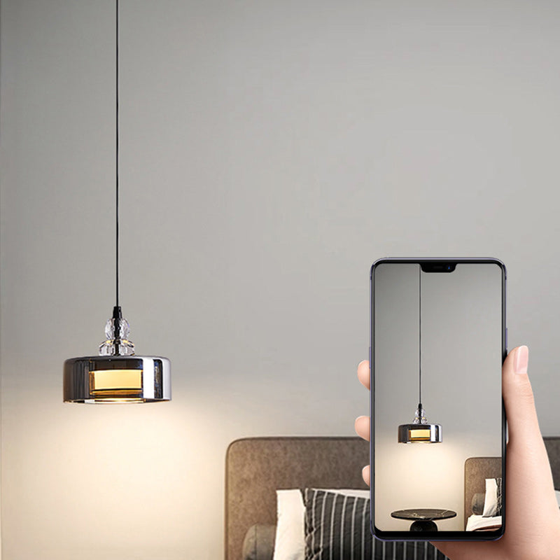 Contemporary Scandinavian Cylinder Glass Iron LED Pendant Light For Bedroom