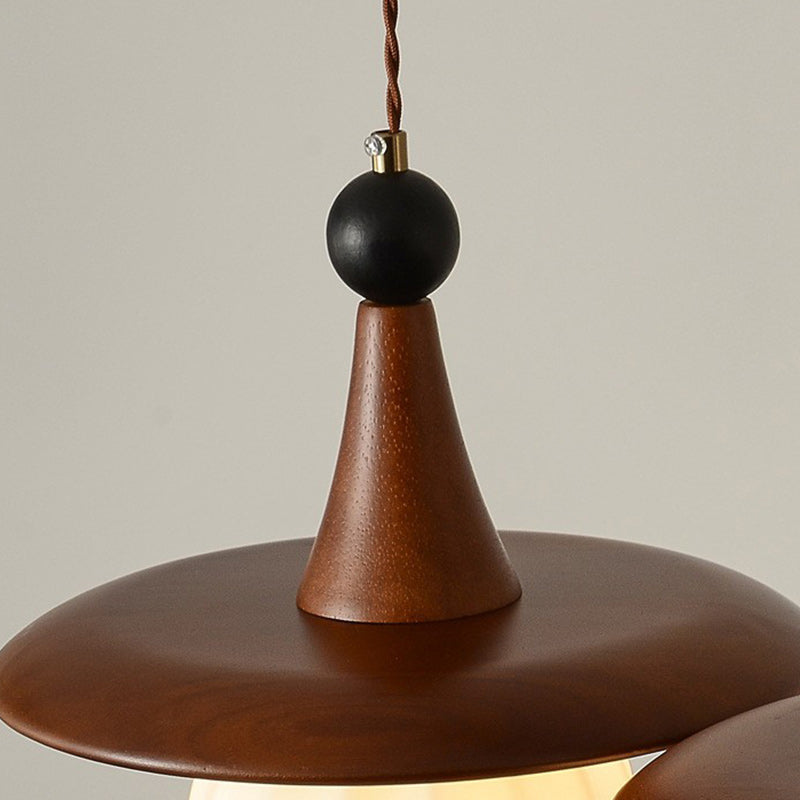 Traditional Japanese Ball Iron Solid Wood Glass 1-Light Pendant Light For Bedroom