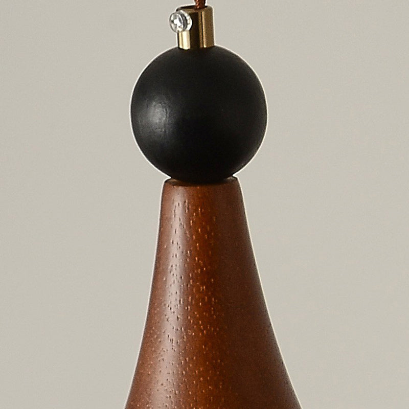 Traditional Japanese Ball Iron Solid Wood Glass 1-Light Pendant Light For Bedroom