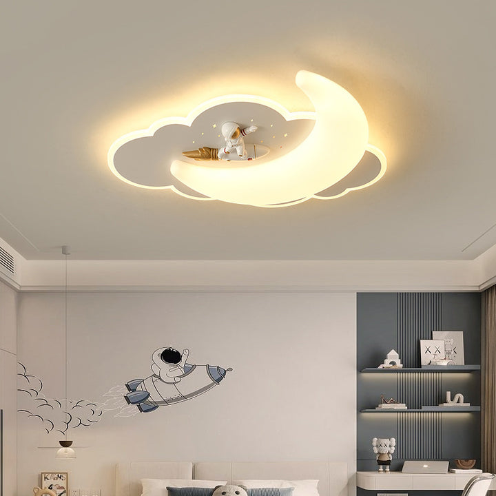 Lustre de plafond LED en acrylique fer lune créatif contemporain pour chambre d'enfants 