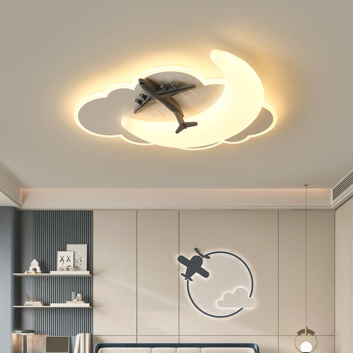 Lustre de plafond LED en acrylique fer lune créatif contemporain pour chambre d'enfants 