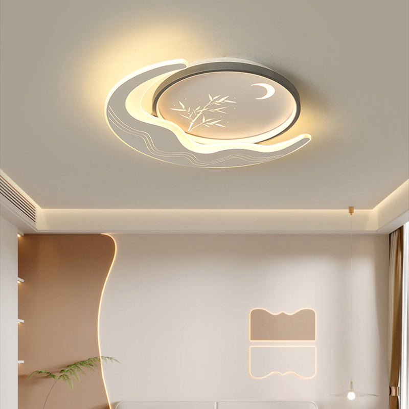 Lustre Plafonnier LED Moderne de Luxe Lune Circulaire en Fer et Acrylique pour Chambre 