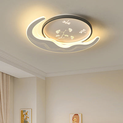 Lustre Plafonnier LED Moderne de Luxe Lune Circulaire en Fer et Acrylique pour Chambre 