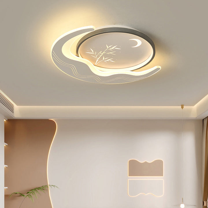 Lustre Plafonnier LED Moderne de Luxe Lune Circulaire en Fer et Acrylique pour Chambre 
