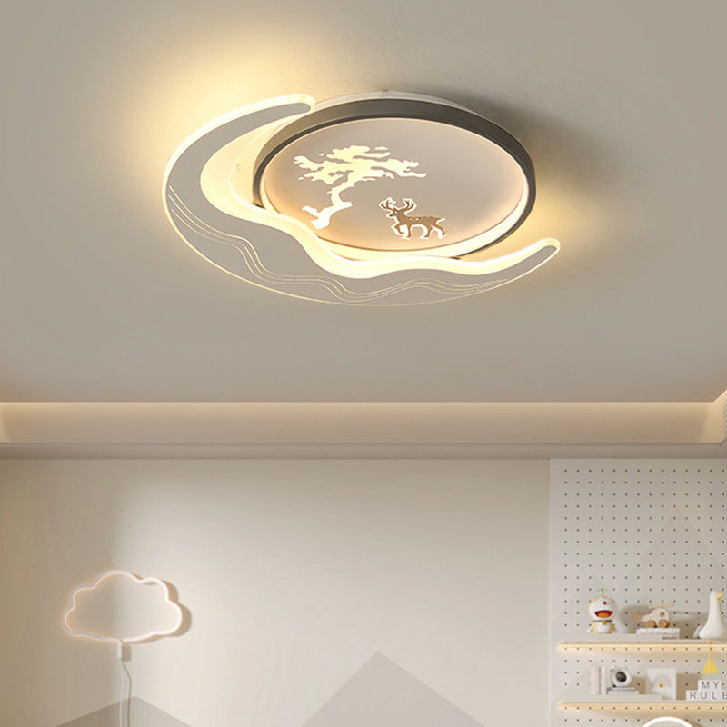 Lustre Plafonnier LED Moderne de Luxe Lune Circulaire en Fer et Acrylique pour Chambre 