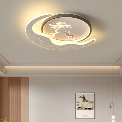 Lustre Plafonnier LED Moderne de Luxe Lune Circulaire en Fer et Acrylique pour Chambre 