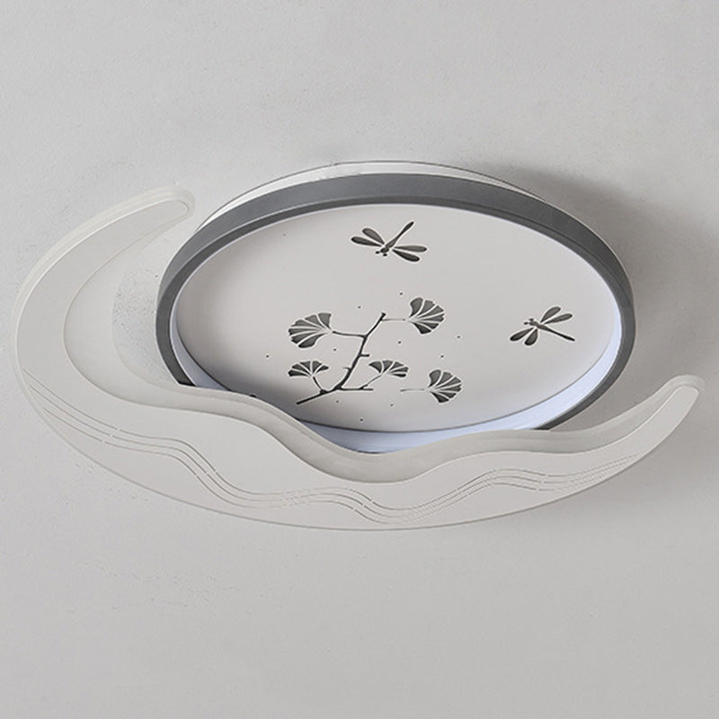 Lustre Plafonnier LED Moderne de Luxe Lune Circulaire en Fer et Acrylique pour Chambre 