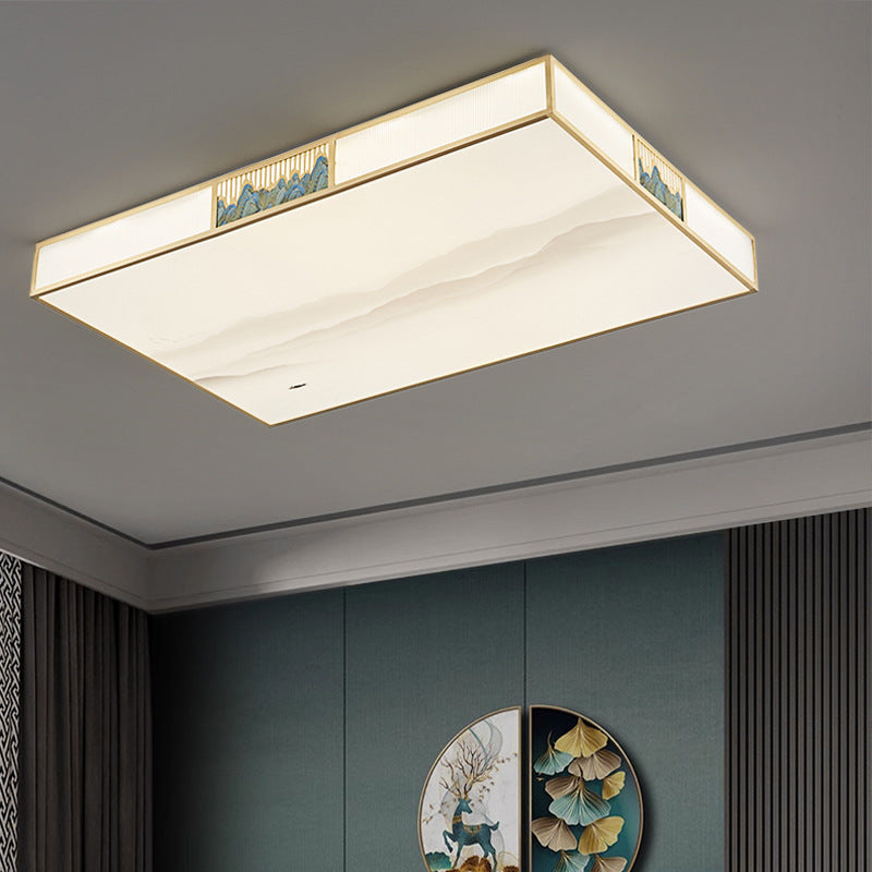 Plafonnier LED rectangulaire en cuivre acrylique chinois traditionnel pour salon 