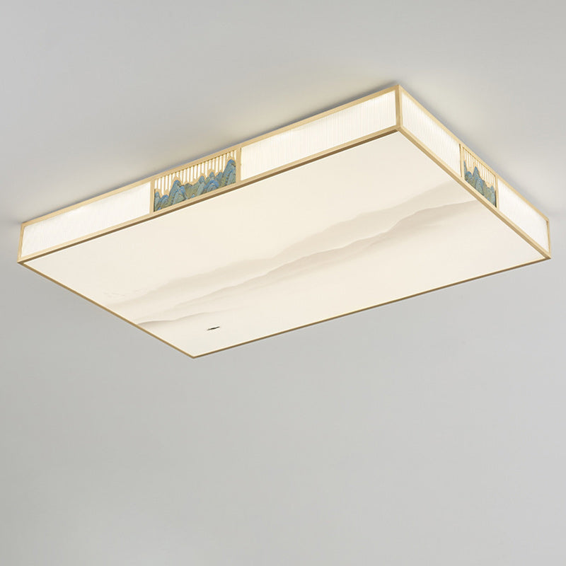 Plafonnier LED rectangulaire en cuivre acrylique chinois traditionnel pour salon 