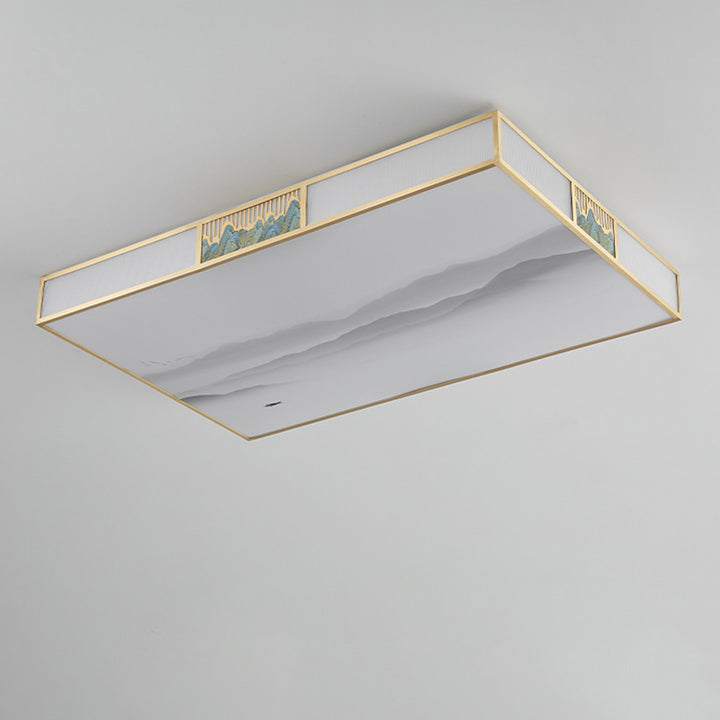 Plafonnier LED rectangulaire en cuivre acrylique chinois traditionnel pour salon 