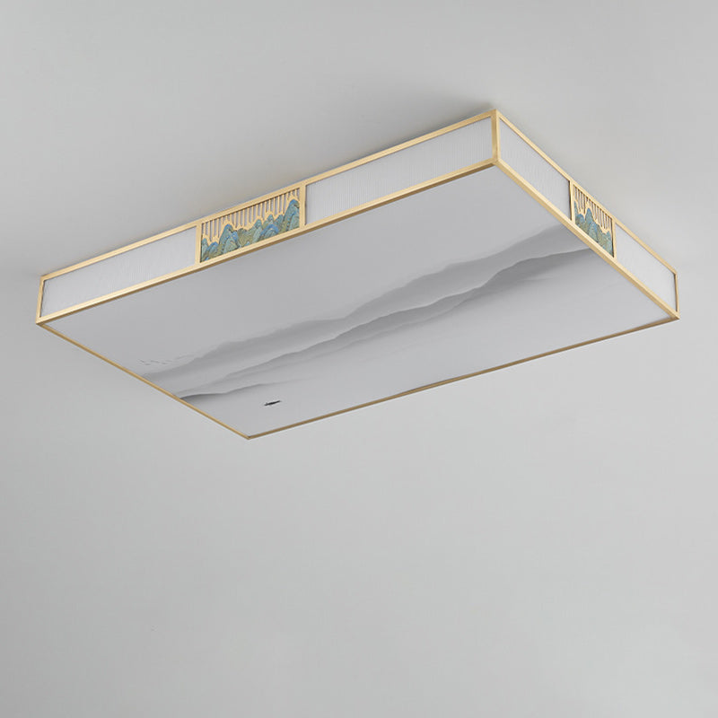 Plafonnier LED rectangulaire en cuivre acrylique chinois traditionnel pour salon 