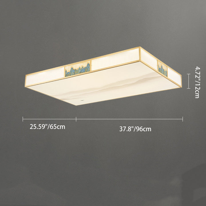 Plafonnier LED rectangulaire en cuivre acrylique chinois traditionnel pour salon 
