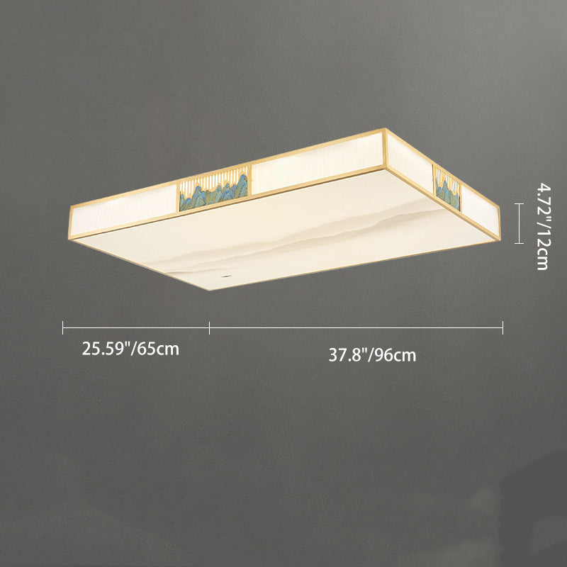 Plafonnier LED rectangulaire en cuivre acrylique chinois traditionnel pour salon 