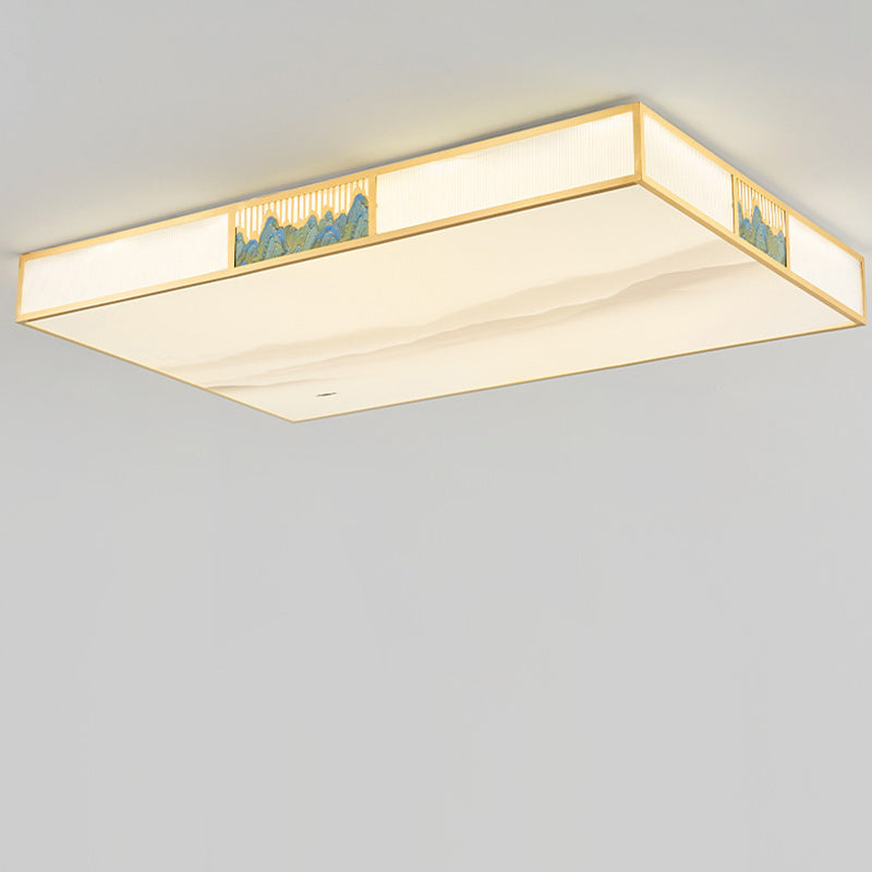 Plafonnier LED rectangulaire en cuivre acrylique chinois traditionnel pour salon 