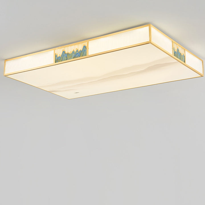 Plafonnier LED rectangulaire en cuivre acrylique chinois traditionnel pour salon 