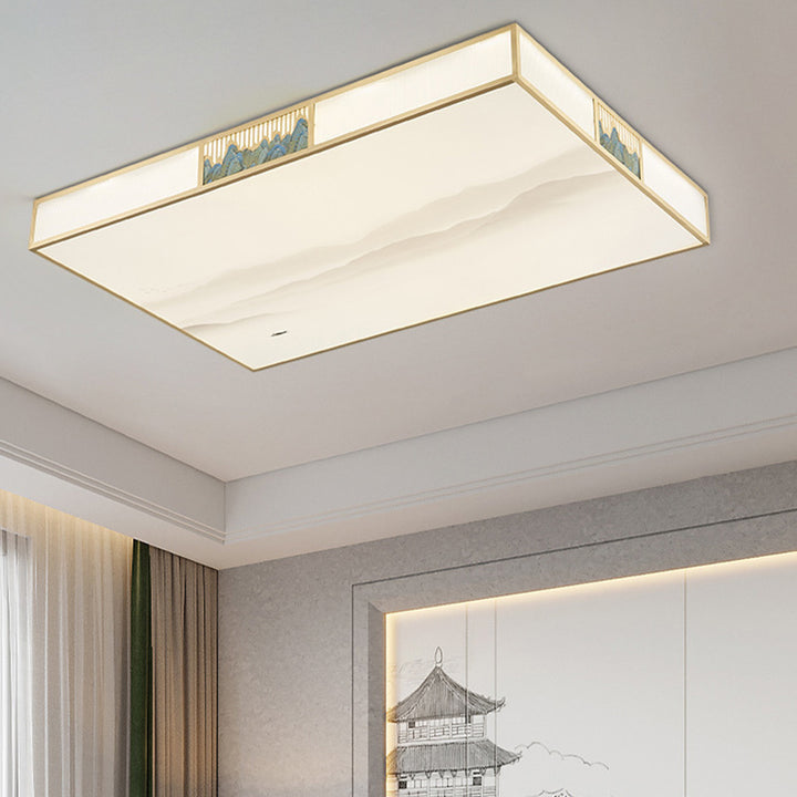 Plafonnier LED rectangulaire en cuivre acrylique chinois traditionnel pour salon 