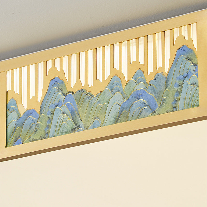 Plafonnier LED rectangulaire en cuivre acrylique chinois traditionnel pour salon 