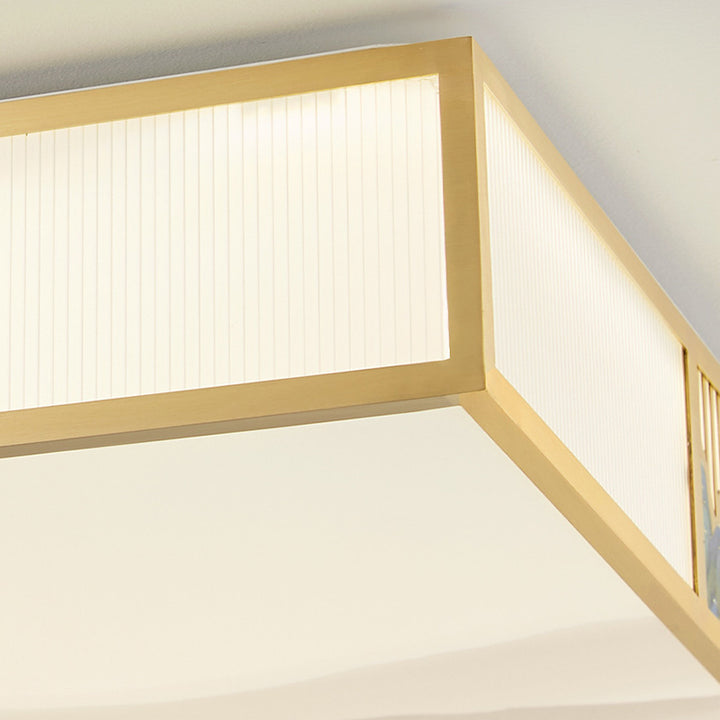 Plafonnier LED rectangulaire en cuivre acrylique chinois traditionnel pour salon 
