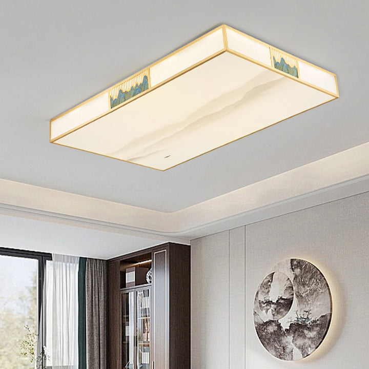Plafonnier LED rectangulaire en cuivre acrylique chinois traditionnel pour salon 