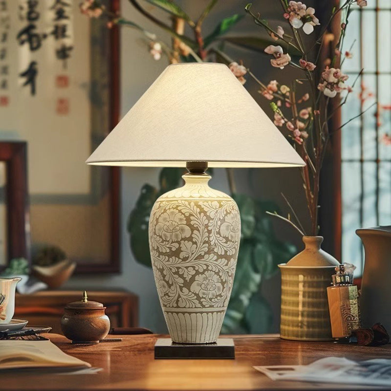 Traditionelle chinesische Vase Keramik Stoff 1-Licht Tischlampe für das Schlafzimmer 