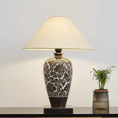 Traditionelle chinesische Vase Keramik Stoff 1-Licht Tischlampe für das Schlafzimmer 