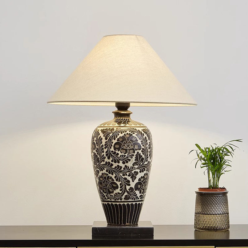 Traditionelle chinesische Vase Keramik Stoff 1-Licht Tischlampe für das Schlafzimmer 