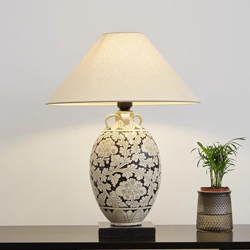 Traditionelle chinesische Vase Keramik Stoff 1-Licht Tischlampe für das Schlafzimmer 