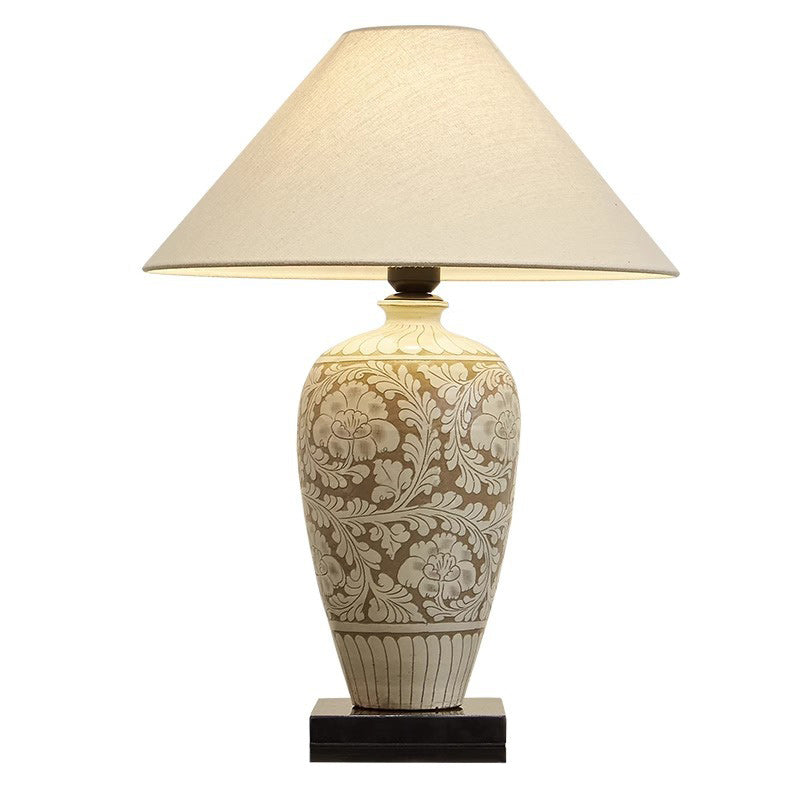 Traditionelle chinesische Vase Keramik Stoff 1-Licht Tischlampe für das Schlafzimmer 