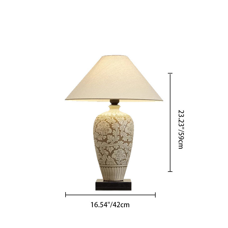 Traditionelle chinesische Vase Keramik Stoff 1-Licht Tischlampe für das Schlafzimmer 