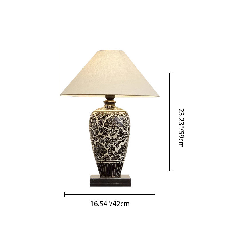 Traditionelle chinesische Vase Keramik Stoff 1-Licht Tischlampe für das Schlafzimmer 